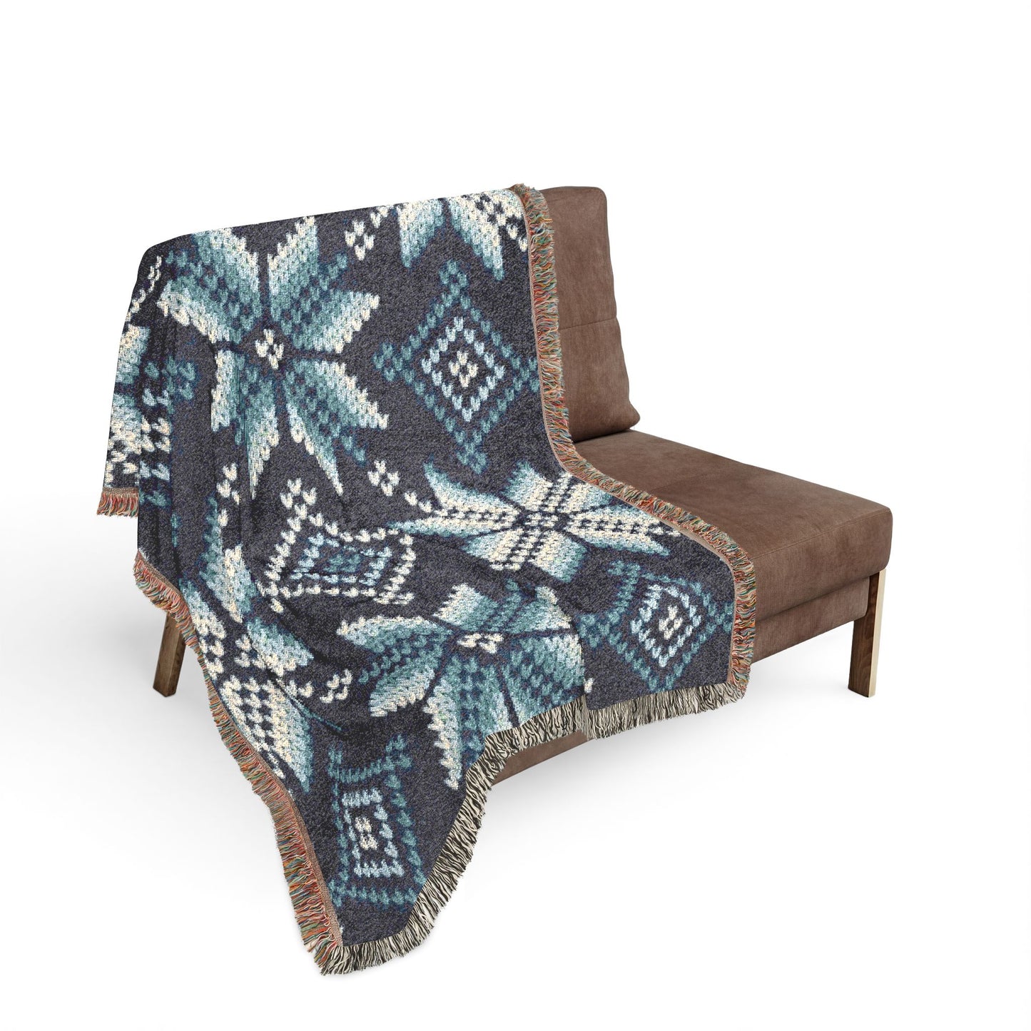 Blue Northwest Star Woven Blanket — Geometric Southwestern Throw for Living Room, Cabin & Gift