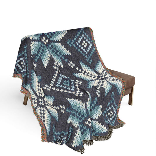 Blue Northwest Star Woven Blanket — Geometric Southwestern Throw for Living Room, Cabin & Gift