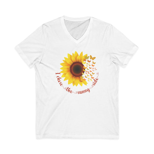 Unisex Jersey Short Sleeve V-Neck Tee, "I Chose the Sunny Side"