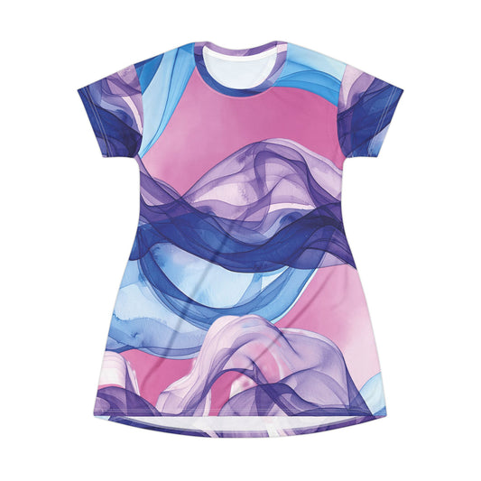Blue, Pink and Lilac Tie Dye T-Shirt Dress